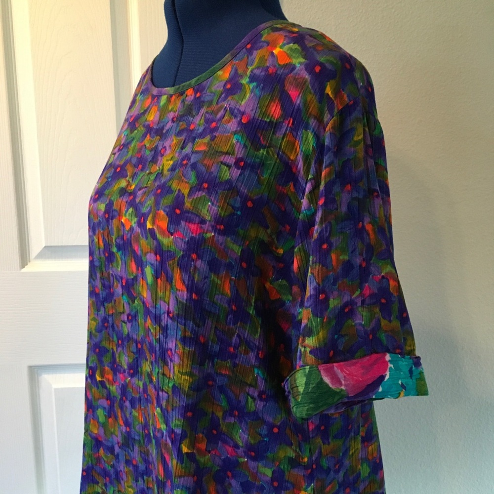 Vintage Carole Little Multicolor Floral Print Short Sleeve Top - Picture 5 of 12